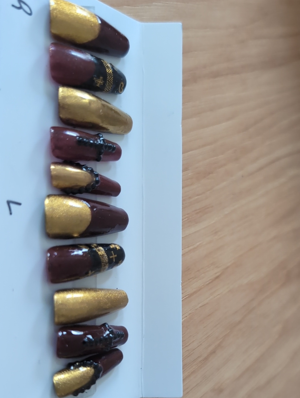 Handcrafted Burgundy and Gold Press-On Nail Set